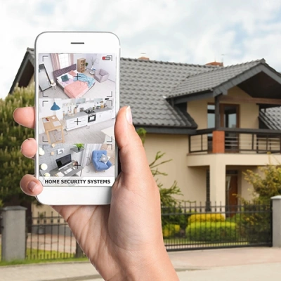 Syracuse vivint phone display of cctv live feed in front of a house